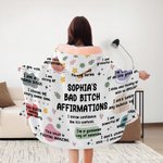 Personalizzato Bad Bitch Affermazioni Ribellione Descrizione Coperta morbida con cappuccio con nome Regalo di compleanno ispiratore per le donne