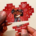 Personalised Heart Cartoon Black Character ABS Stand Building Brick Puzzles with Name Room Decor Anniversary Valentine's Day Gift for Black Couple