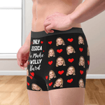Personalized Funny Face Photos Love Heart Comfortable Men's Underwear Boxer Brief with Name Valentine's Day Gift for Boyfriend Husband