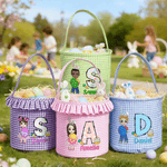 Personalized Cartoon Character Easter Basket with Name and Initial Easter Eggs Hunting Party Favor Gift for Boys Girls