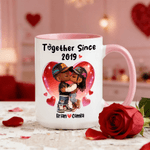 Personalized Black Couple Heart Ceramic Coffee Mug with Name Daily Use Valentine's Day Wedding Gift for Couple