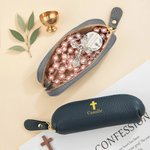 Petit Sac de Chapelet en Cuir PU Personnalisé avec Nom et Motif de Croix Porte-monnaie Pratique pour Chrétiens Cadeau Religieux de Baptême Communion