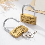Personalised Ring Heart Brass Love Padlock Key Set with Engraved Names and Text Wedding Engagement Anniversary Valentine's Day Gift for Couples