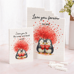 Personalized Hearts Cartoon Penguins ABS Building Brick Puzzles with Names and Date Room Decor Birthday Valentine's Day Anniversary Gift for Couple