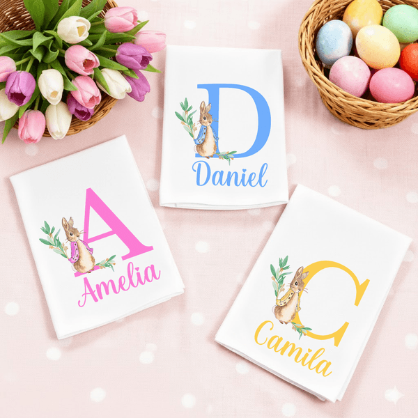 Personalisierte Peter Hase Leinen-Serviette mit Namen und Initiale Tischdeko Ostern Geschenk für Familie Freunde