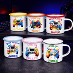 Personalised Watercolor Ink Splash Gamepad 12 oz Coloured Rim Enamel Mug with Name Daily Use Birthday Gift for Kids Game Lovers
