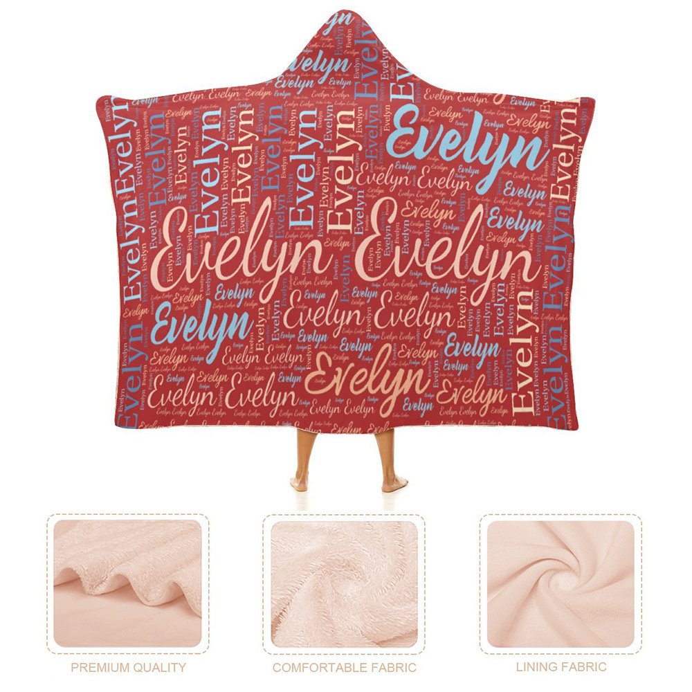 Personalized Colorful Word Cloud Hooded Blanket with Name Birthday Anniversary Gift for Men Women Kids 6