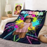 Henkilökohtainen Neon Game Theme 3D Cube Style Photo Splatter Paint Soft Throw Blanket with Name Gaming Room Decor Syntymäpäivälahja Gamer Kidille