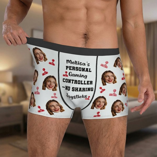 Personalized Gaming Controller Face Photo Brief Boxer with Name Men's Underwear Valentine's Day Anniversary Birthday Gift for Husband Boyfriend