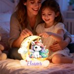 Personalised Fantasy Unicorn Dreamy Moon Clouds Acrylic LED Night Light with Name Nursery Decor Birthday Baby Shower Gift for Girls