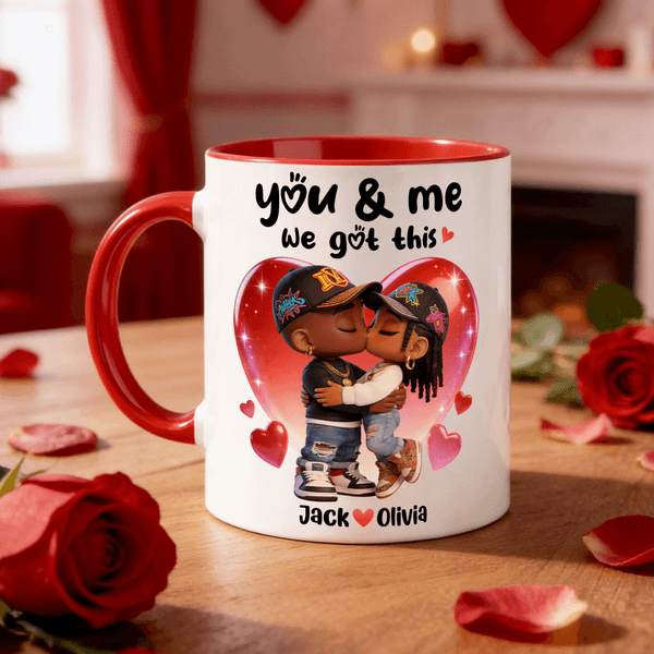 Personalized Black Couple Heart Ceramic Coffee Mug with Name Daily Use Valentine's Day Wedding Gift for Couple