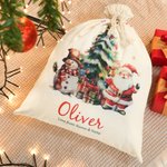 Henkilökohtainen Joulupukki Snowman joulukuusi kiristysnauha lahjapussi nimi ja puinen Tag joululahja lapsille