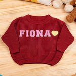 Personalised Multicolour Heart Name Chenille Patches Knitted Sweater Birthday Baby Shower Easter Gift Baby Toddler Kid