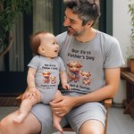 Personalized Cute Bear Our First Father's Day 100% Cotton T-shirt Baby Bodysuit with Name and Year Birthday Gift for Baby Daddy