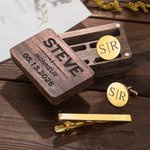 Boutons de Manchette ou Set pour Costume avec Boîte Accessoires Personnalisés avec Nom Cadeau d'Anniversaire St Valentin pour Homme