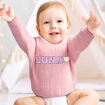 Personalised Multicolour Heart Name Chenille Patches Knitted Sweater Birthday Baby Shower Easter Gift Baby Toddler Kid