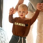 Personalised Multicolour Heart Name Chenille Patches Knitted Sweater Birthday Baby Shower Easter Gift Baby Toddler Kid
