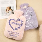 Personalized Heart Hand Hot Water Bottle with Super Soft Fleece Cover for Grandma