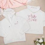 Personalized Mrs Bride Zip Up Hoodie with Glitter Name and Date Wedding Bridal Shower Gift for Bride