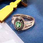 Personalisierter Geburtsstein Graduation Ring mit Eingravierten Namen und Text Graduierung Geschenk für 2026 Absolventen