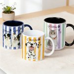 Gepersonaliseerde Watercolor Stripe Pet Photo 11 oz 15 oz Keramische Mok met Naam Verjaardag Pet Party Gift voor Huisdier Eigenaren Liefhebbers