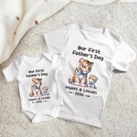 Personalized Cute Bear Our First Father's Day 100% Cotton T-shirt Baby Bodysuit with Name and Year Birthday Gift for Baby Daddy