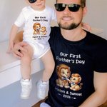 Personalized Cute Bear Our First Father's Day 100% Cotton T-shirt Baby Bodysuit with Name and Year Birthday Gift for Baby Daddy