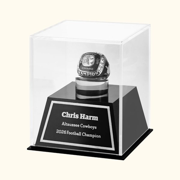 Anillo de campeonato y caja acrílica de exhibición personalizados texto grabado regalo de cumpleaños para amantes del deporte familia y amigos