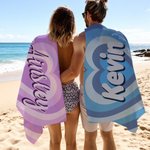 Toalla de playa de secado rápido personalizada con nombre Fiesta en la playa Día de San Valentín Regalo de cumpleaños para la familia Pareja