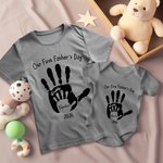 T-shirt Onesie Bébé avec Empreintes des Paumes Personnalisé avec Nom et Année Cadeau Anniversaire Fête des Pères pour Nouveau Papa Bébé