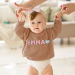 Personalised Multicolour Heart Name Chenille Patches Knitted Sweater Birthday Baby Shower Easter Gift Baby Toddler Kid