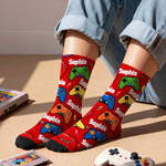 Calcetines de media caña personalizados multicolores con nombre Game Controller Regalo de cumpleaños diario para un amigo amante de los videojuegos