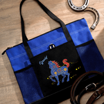 Personalized Multicolour Floral Horse Large Capacity Oxford Tote Bag with Name and Mesh Pockets Horse Training Daily Use Gift for Horse Owners Riders