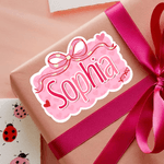 Personalized Cute Bow Heart Pink Sticker with Name Set of 2 Gift Decor Valentine's Day Gift for Kids Women Men