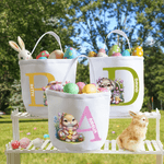 Personalisierte Cartoon Bunny Flower Basket Canvas Osterkorb mit Namen und Initialen Eierjagd Zubehör Ostern Geschenk für Jungen Mädchen