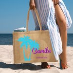 Borsa Tote grande in iuta personalizzata con nome e testo Accessori da viaggio Compleanno Festa in spiaggia Regalo di nozze per le donne Damigelle d'onore
