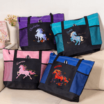 Personalized Multicolour Floral Horse Large Capacity Oxford Tote Bag with Name and Mesh Pockets Horse Training Daily Use Gift for Horse Owners Riders
