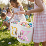 Personalisierte Cartoon Bunny Flower Basket Canvas Osterkorb mit Namen und Initialen Eierjagd Zubehör Ostern Geschenk für Jungen Mädchen