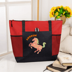 Personalized Multicolour Floral Horse Large Capacity Oxford Tote Bag with Name and Mesh Pockets Horse Training Daily Use Gift for Horse Owners Riders
