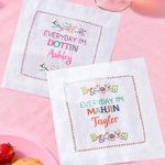 Tovagliolo da cocktail in lino personalizzato multicolore con design Mahjong e nome Set di 4 regali di compleanno per la famiglia e gli amici amanti del Mahjong