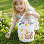 Personalisierte Cartoon Bunny Flower Basket Canvas Osterkorb mit Namen und Initialen Eierjagd Zubehör Ostern Geschenk für Jungen Mädchen