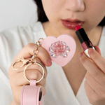 Personalised Crystal Birth Flower PU Leather Lipstick Bag Keychain with Name and Heart-Shaped Mirror Birthday Gift for Women Bridesmaids