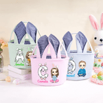 Personalized Cartoon Character Canvas Striped Basket with Name and Initial Party Favor Eggs Hunting Easter Gift for Kids