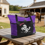 Personalized Multicolour Floral Horse Large Capacity Oxford Tote Bag with Name and Mesh Pockets Horse Training Daily Use Gift for Horse Owners Riders
