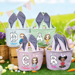 Personlig tecknad korg i canvas med namn och initialer Party Favor Eggs Hunting Easter Gift for Kids