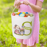 Personalisierte Cartoon Bunny Flower Basket Canvas Osterkorb mit Namen und Initialen Eierjagd Zubehör Ostern Geschenk für Jungen Mädchen