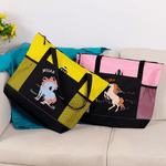 Personalized Multicolour Floral Horse Large Capacity Oxford Tote Bag with Name and Mesh Pockets Horse Training Daily Use Gift for Horse Owners Riders