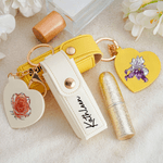 Personalised Crystal Birth Flower PU Leather Lipstick Bag Keychain with Name and Heart-Shaped Mirror Birthday Gift for Women Bridesmaids