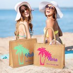 Borsa Tote grande in iuta personalizzata con nome e testo Accessori da viaggio Compleanno Festa in spiaggia Regalo di nozze per le donne Damigelle d'onore