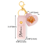 Personalised Crystal Birth Flower PU Leather Lipstick Bag Keychain with Name and Heart-Shaped Mirror Birthday Gift for Women Bridesmaids